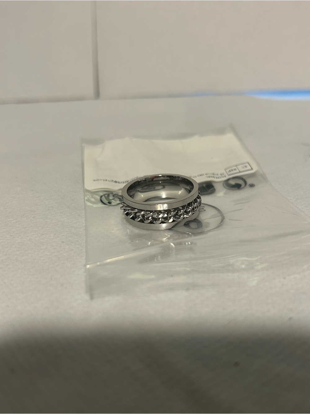 Sterling Silver Chain-Trim Men’s Ring - Silver